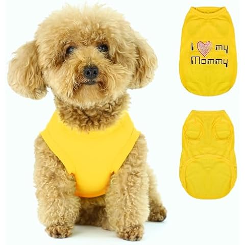 Paiaite Expressive Pet Vest: Sleeveless Dog Shirt with 'I Love My Mommy' Slogan, Ideal for Chihuahuas, Poodles, Yorkies, and More - Adorable Design, Ultimate Comfort, Easy Maintenance! Yellow Large Cover