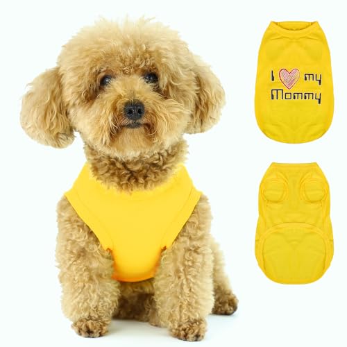 Expressive Pet Vest: Sleeveless Dog Shirt with 'I Love My Mommy' Slogan, Ideal for Chihuahuas, Poodles, Yorkies, and More - Adorable Design, Ultimate Comfort, Easy Maintenance! Yellow XX-Large