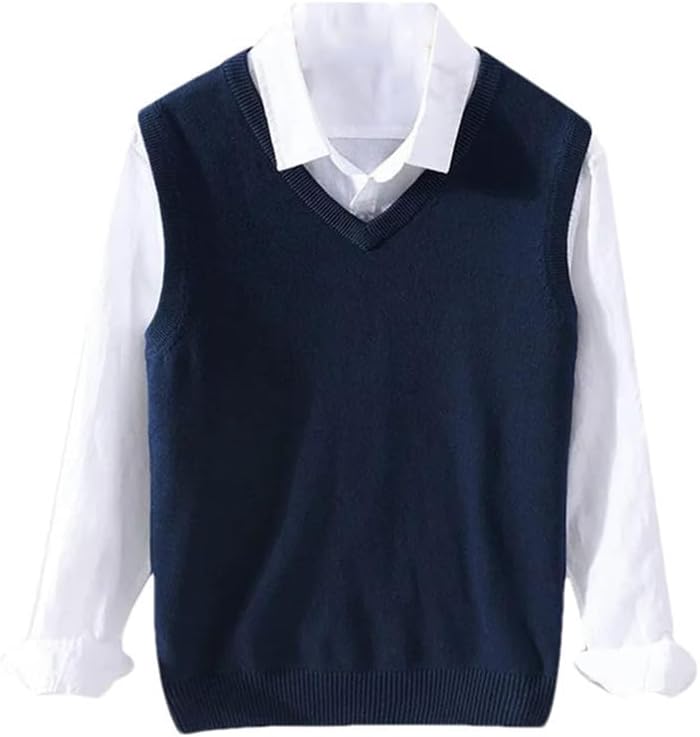 Men Solid Color Sweater Vest Men Knit Pullover Classic Slim V-Neck Sleeveless Pullover