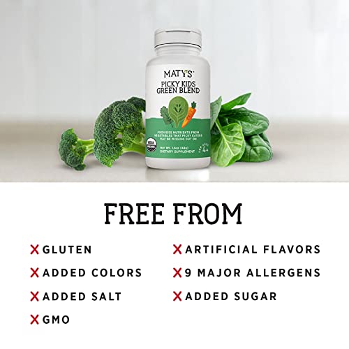 Matys Organic Picky Kids Green Blend Veggie Powder Supplement With Spinach & Kale For Picky Eaters, For Ages 4 Years And Older, 1 Serving = 1 Serving Of Vegetables, 60 Servings #TOP3