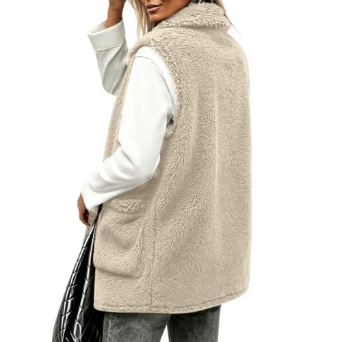 Womens Sherpa Fleece Vest Sleeveless Jacket Button Down Collar Outerwear - image 5