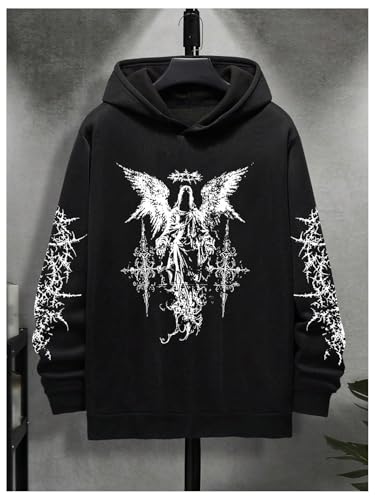 Verdusa Men's Y2k Gothic Graphic Hoodie Sweatshirt Drop Shoulder Streetwear Pullover Tops3