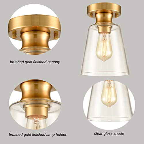 Danseer Lighting Glass Shade Modern Brass Ceiling Light Flush Mount Fixture #TOP1