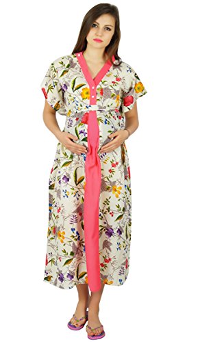 Bimba Cotton Delivery Gown, Nursing Moms Kaftan With Belt & To Be Moms Gift Off-White #TOP2
