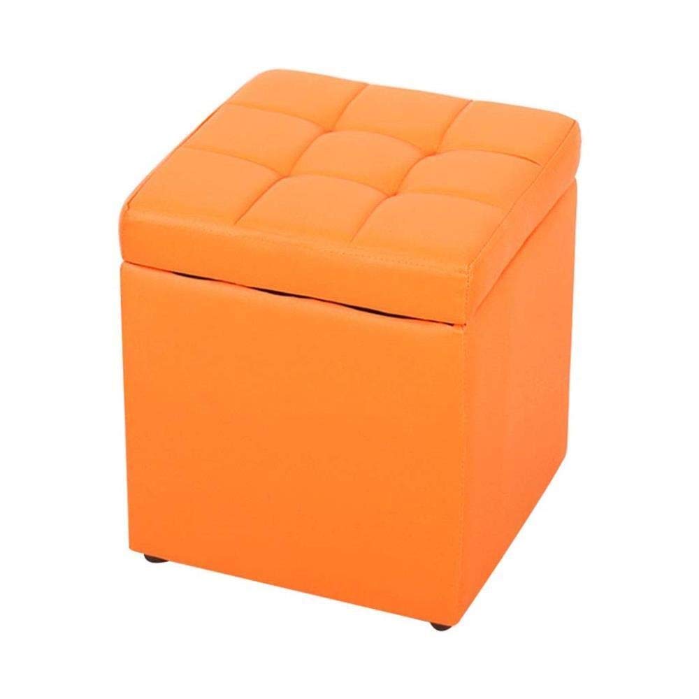 Tabouret portable orange repose-pieds coffre de rangement salon 40cm