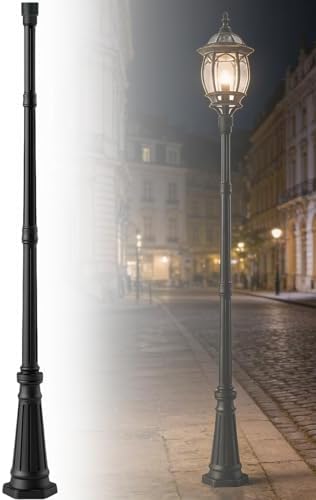 79" Black Cast Aluminum Street Light Pole, 4-Section Adjustable Lamp Post with Threaded Knob Connection & 3" Universal Adapter Cap For Outdoor Porch, Patio, Yard, Garden, Driveway (Light Not Included)