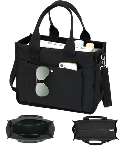 Fammart Large Canvas Tote Bag for Women with Zipper & Compartments, Crossbody Laptop Bags for Work College Travel