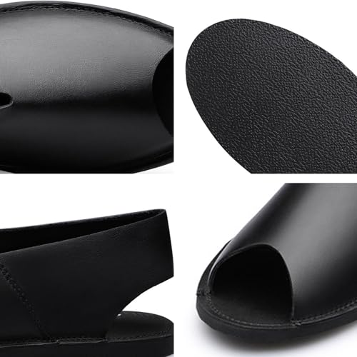 Men's Genuine Leather Fish Mouth Flat Slingback Fisherman Sandals Fashion Casual Slip-On Round Peep Toe Roman Sandals Comfortable Non-Slip Summer Outdoor Beach Walking Sandal Shoes4