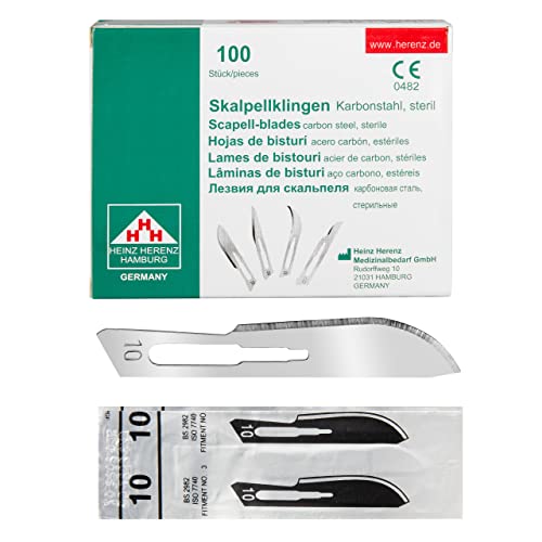 Shehadeh - 100 Stück sterile Skalpellklingen Figur 10 für Skalpellhalter Nr. 3 - Extrem scharf