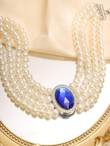 Sacina 1920s Layered Imitation Pearl Choker Necklace, Pearl Choker Necklaces for Women, Blue Teardrop Choker, Bridal Necklace, Costume Jewelry, Christmas Jewelry Gift for Women - Image 6
