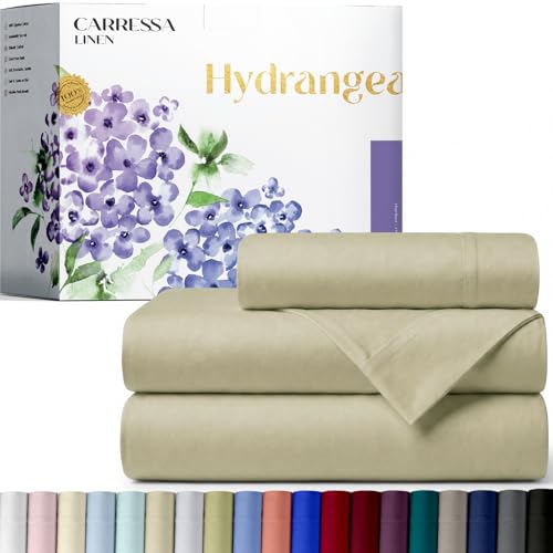 Carressa Linen 100% Egyptian Cotton Twin XL Sheets Set - 600 Thread Count Luxury Egyptian Cotton Sheets Twin XL Size (3 PC, Beach Sand), 16" Deep Pocket, Soft, Cooling, Sateen Weave Dorm Room Bedding