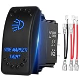 Truck Side Marker Light Rocker Switch 12V 20A, Marine Heavy Duty 5 Pin SPST 2 Way Toggle Switch ON Off, Laser Etched LED Backlit Rocker Switch with Jumper Wire for Car Boat Can-Am RV UTV ATV (Blue)