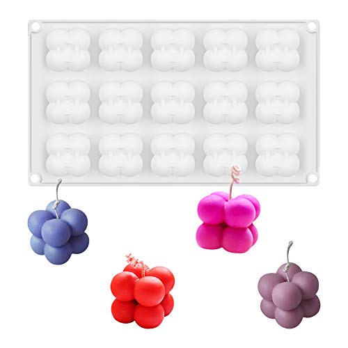Molde de Silicona para Velas 3D, Molde Chocolate, Molde de Silicona con Forma de Bola de 15 Agujeros, Mini Burbuja Cubo Bola Silicona Molde DIY Chocolate Vela Silicona Molde, Blanco Cover