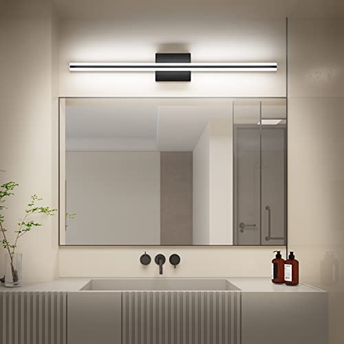 Image of SOLFART Bathroom Vanity Light Matte Black 32 Inch LED Lights for Bathroom 6000K Wall Light Fixtures ND
