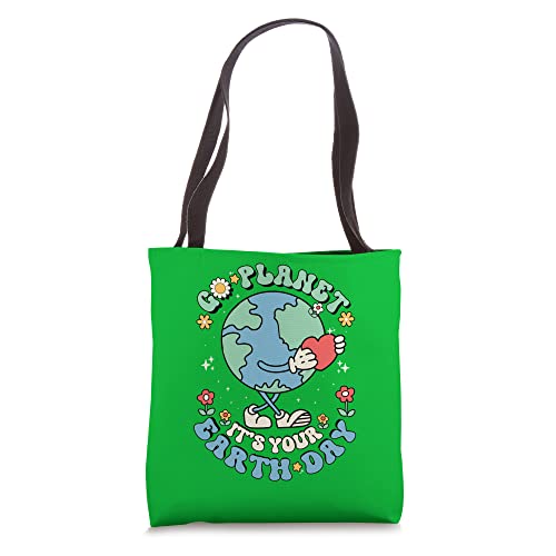 Cute Go Planet Its Your Earth Day 2026 Teacher Kids Groovy Tote Bag