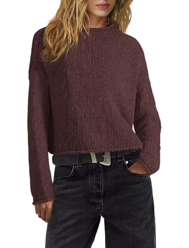 ReachMe Womens Oversized Cropped Sweaters Chunky Knit Sweater Long Sleeve