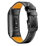Mtozon Leather Bands Compatible with Fitbit Charge 4/Charge 3, Replacement Accessories Wristband Straps for Women Men, Black