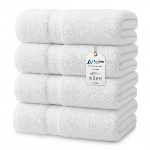 Avalon Towels White Bath Towels Set of 4, 27x54in, 600 GSM 100% Cotton