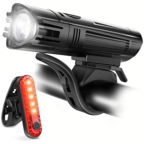 Ascher USB Rechargeable LED Bike Lights Set - Front Light Taillight Combinations LED Bicycle Light Set (2000mAh Lithium Battery, IPX4, 2 USB cables) Cover