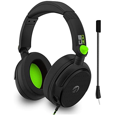 Stealth C6-300 Black & Green Over Ear Gaming Headset Compatible with PS4/PS5, XBOX, Switch, PC. Removable, Flexible Mic, 3.5mm Jack, 1.5m Cable, Lightweight, Comfortable and Durable Cover