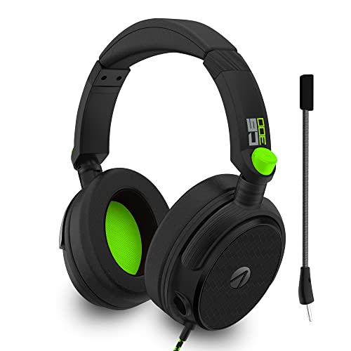 Stealth C6-300 Black & Green Over Ear Gaming Headset Compatible with PS4/PS5, XBOX, Switch, PC. Removable, Flexible Mic, 3.5mm Jack, 1.5m Cable, Lightweight, Comfortable and Durable