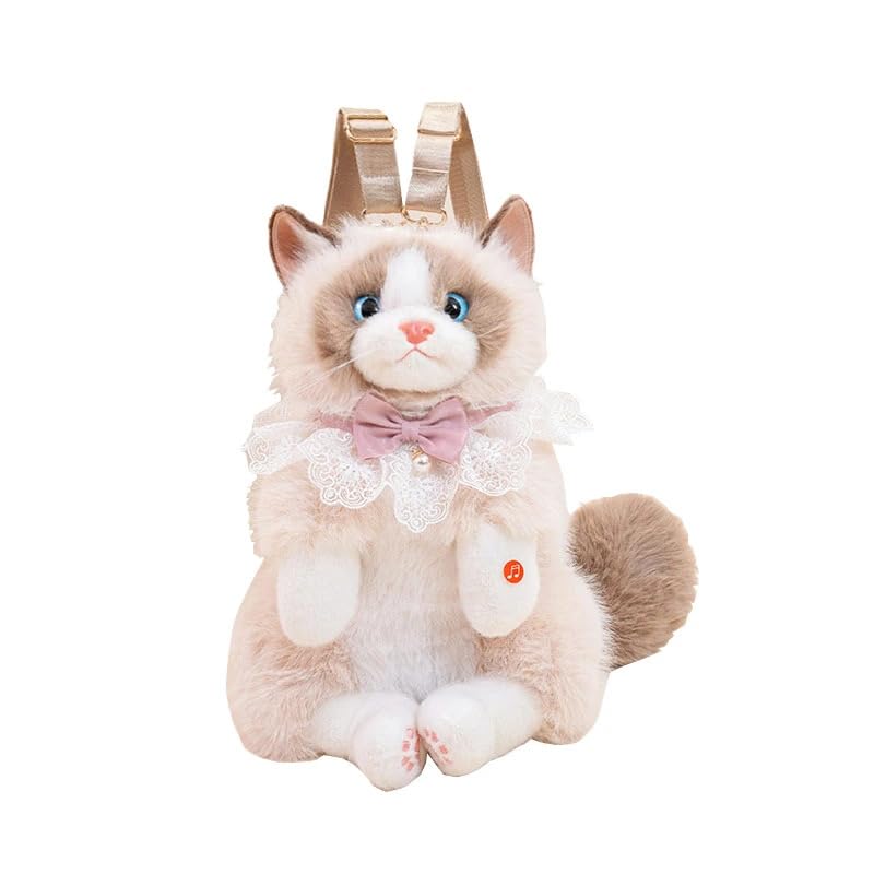 Cute Fluffy Cat Plush Shoulder Bag with Bunny Ear Handles – Soft Faux Fur Women’s Fashion Handbag, Adorable Animal Design