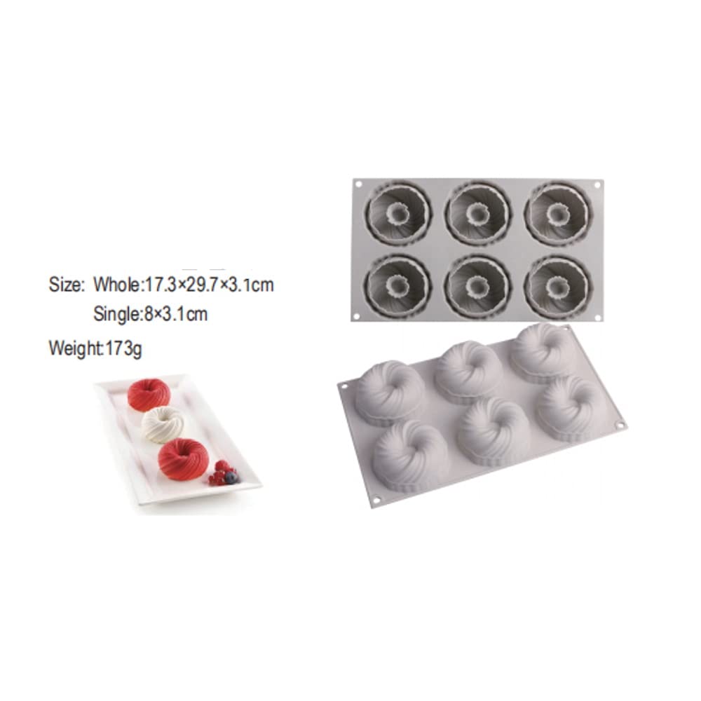 6 Cavity Swirl Shapes Silicone Cake Mold Form Chocolate Cookies Pudding Ice Cream Trays Pastry Baking Tools Bakeware Pan