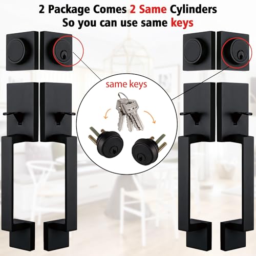 Image of NEWBANG 2 Pack to be Keyed Alike Double Door Handleset Set Matte Black