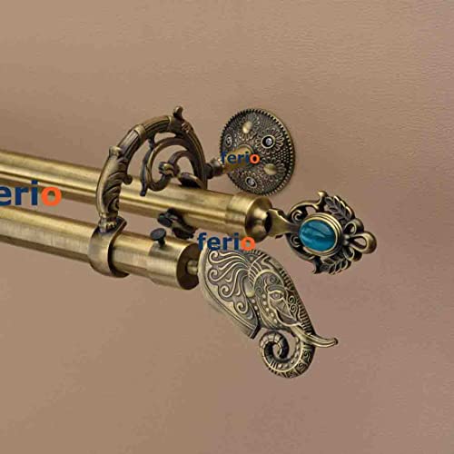 Image of FERIO Double Curtain Brackets Zinc Antique Brass Heavy Curtain Supports for Door and Window Curtain Brackets Set /Holder for 1 Inch Rod 2 Set (Pack of 4 Pcs)