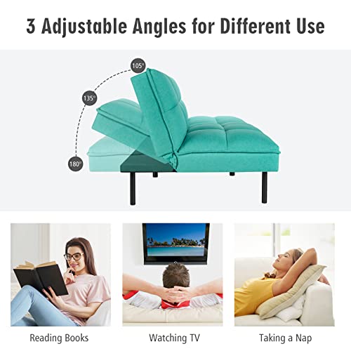 Giantex Sofa Bed, Convertible Sleeper Couch, Linen Fabric Futon, Recliner With 3 Level Adjustable Backrest, Metal Legs, 71”X35.5”X31”, Living Room Bedroom Reception Room (Turquoise) #TOP5