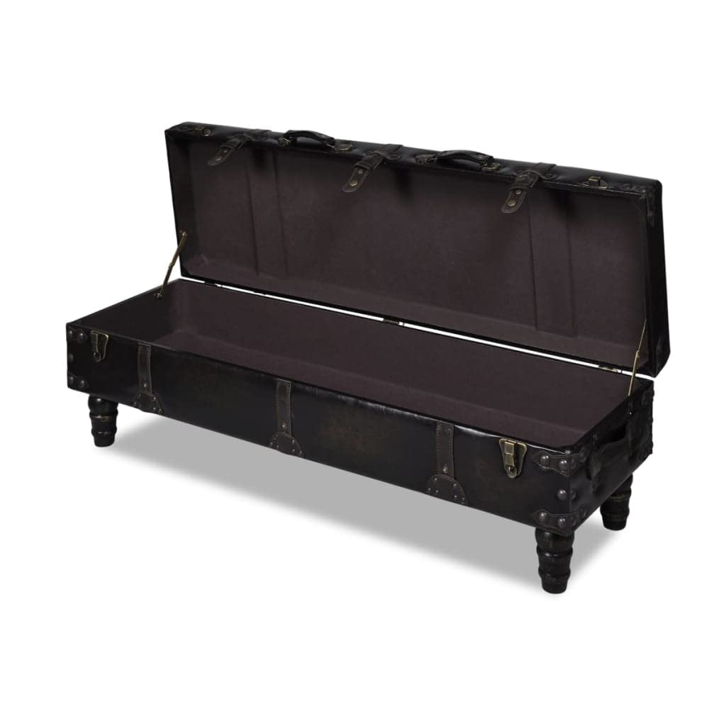 vidaXL Aufbewahrungsbank, Braun, 111x34x37 cm, Massives Kiefernholz, Flurtruhe, Gepolsterte Sitzbank, Antik-Stil, Mit Griffen und Schlossöffnung