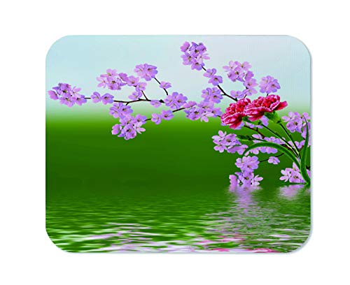 Yeuss Green Pond Mouse Pad Tapis De Souris Antidérapant Rectangulaire, Paysage De Printemps Fleurissant Poire Printemps Fleurissant Jardin Tapis De Souris De Jeu, Rose Vert, 200 mm X 240 mm Cover