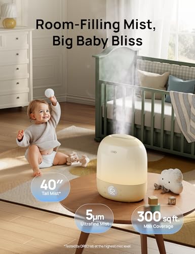 Image of DREO Smart Humidifiers for Bedroom Baby HM409S, 1500+ RGB Night Light & Sleep Routine Trainer, Ultra Quiet 28dB & 3L Top Fill Cool Mist Humidifier for Nursery, Air humidifier for Plants Indoor, Yellow