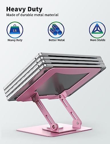 SOUNDANCE Stojak na laptopa z podstawą obrotową 360°, ergonomiczny podest komputerowy na biurko, regulowana, składany uchwyt na laptopa, stabilny uchwyt na notebooka 10-15,6 cala (różowy)