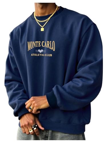 GORGLITTER Men's Letter Graphic Crewneck Sweatshirt Vintage Long Sleeve Oversized Pullover Tops