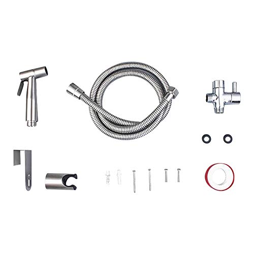 Kuuleyn Stainless Steel Bidet Sprayer Kit,Spray Head Toilet Attachment Cleaning Tool,1/2 Connector Adjustable Pressure Leak Proof Design Bathroom Wall Mounted Accessory