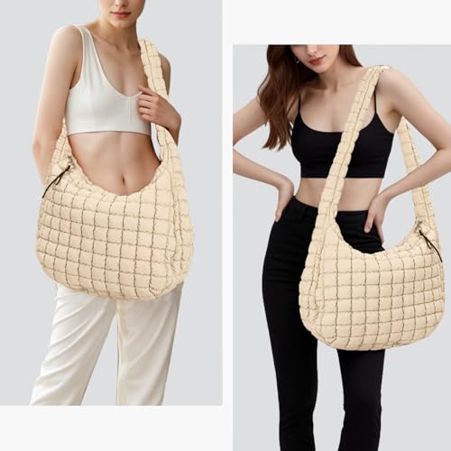 Image of GASSDA Puffer Tote Bag for Women Large Quilted Puffy Lightweight Carryall Crossbody Tote Bag for Women