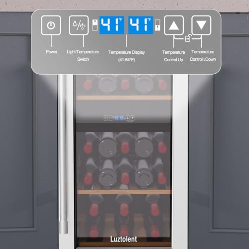 Luztolent Weinkeller für 26 Flaschen, 50,8 cm Kompressor-Weinkühler mit Dual-Zone, eingebaut oder unter der Theke, 5-17,8 °C digitaler Touchscreen, dreilagiges Glas, Edelstahltür, Weinkühlschrank im
