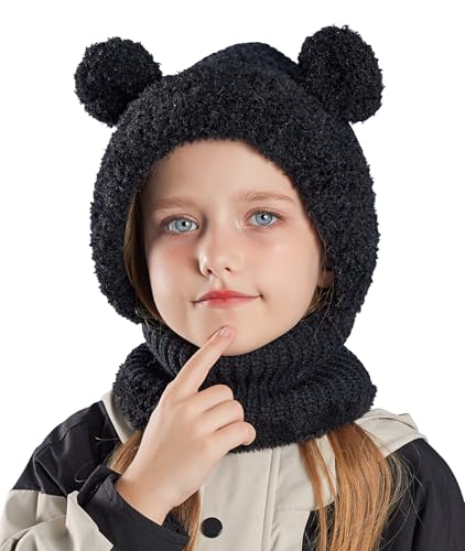 SEAUR Girls Winter Hats Balaclava Mask Windproof Warm Fleece Face Mask Hat for Kids 4-10T