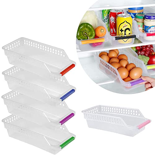 Küche Aufbewahrungskorb mit Griff, Kunststoff Kühlschrank Container Aufbewahrungsbox, Kühlschrank Schubladen, Kühlschrank Storage Organizer, für Gefrierschrank, Küche, Zufällige Farbe, 5 Stück Cover