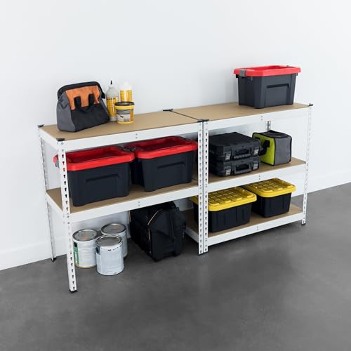MonsterRax Modular Garage Shelving - 5 Tier Storage Shelves, Tall Metal Rack Shelves for Storage, Heavy Duty Steel Shelf Organizer for Garage, Or Kitchen Pantry (White, 18" x 36" x 72")