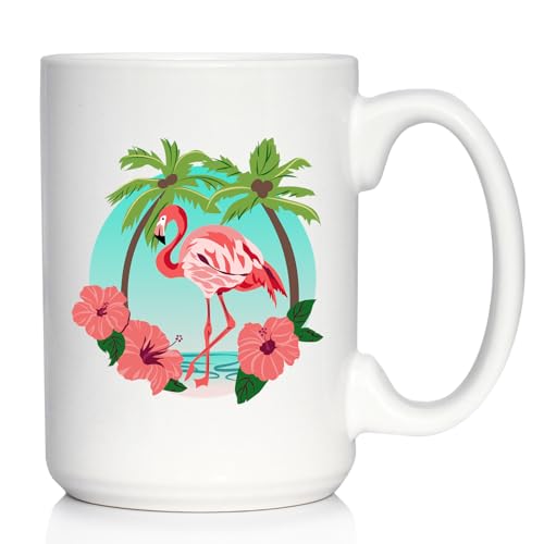 Taza de cerámica blanca con flamenco 15oz miniatura 1
