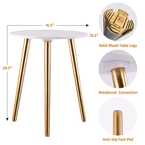 Apicizon Round Side Table Set Of 2, White Nightstand Coffee End Table For Living Room, Bedroom, Small Spaces, Easy Assembly Boho Side Table Home Decor Bedside Table With Wood Legs 16.5 Inch (Gold) #TOP2