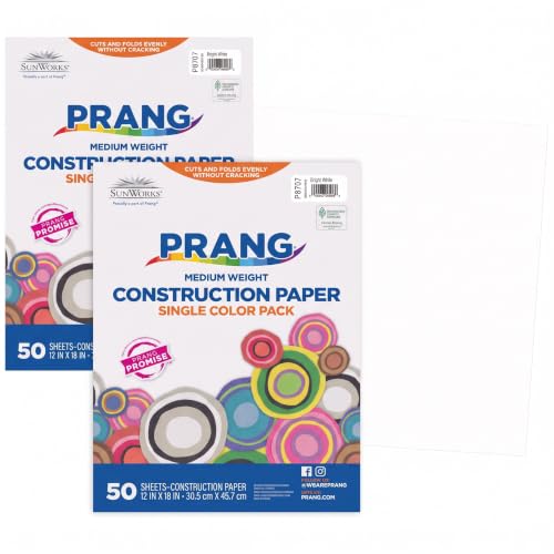 Image of Prang (Formerly SunWorks) Construction Paper, Bright White, 12 inch x 18 inch, 50 Sheets, (Pack of 2)