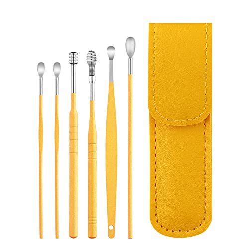 Pleteffect Ear Cleaner, The Most Professional Ear Cleaning Master in 2023—Earwax Cleaner Tool Set, Ear Cleaner Earwax Removal Tool with Portable Keychain PU Leather Case (Yellow)