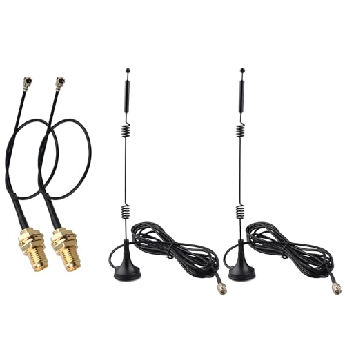 Image of Futheda 2Set WiFi Aerial Antenna with 3m Cable 2.4/5.8GHz 12dBi Magnetic Base with RP-SMA Male Connector＋15cm IPX U.FL MHF1 to RP-SMA Female Cable Compatible with Wireless Mini PCI-E Card Adapter