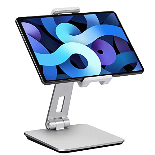 SHUOSUO Support Tablette Réglable et Pliable, Porte Tablette Bureau Aluminium Lourd Pivotant à 360°, Compatible avec iPad Pro/Air/Mini, Samsung Tab, Surface Pro,...