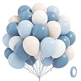 60pcs Dusty Blue Balloons 12inch with Sand White Pastel Blue and White Balloons for Wedding Gender Reveal Baby Bridal Shower Birthday Party Decorations