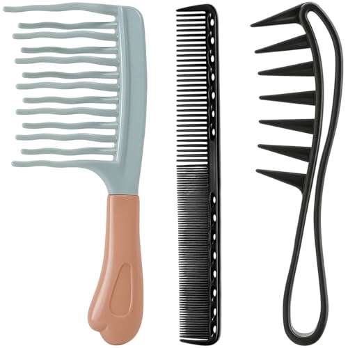 Lockenkamm Naturlocken, 3 Stück Breiter Zahnkamm, Sanftes Entwirren für Lockiges und Gewelltes Haar, Ideal für Langes oder Dichtes Haar und Empfindliche Kopfhaut, Kamm für Locken