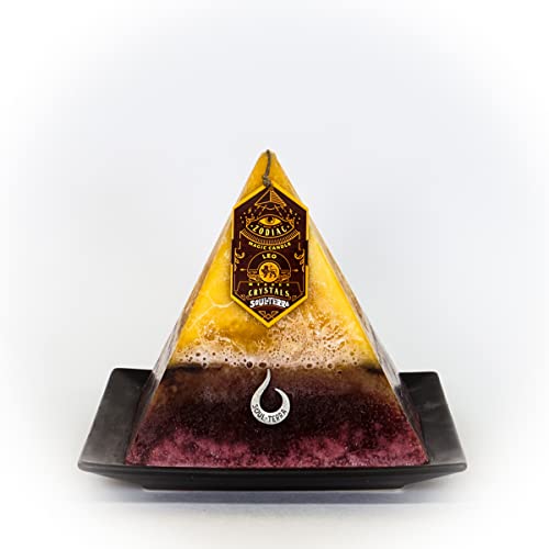 Soul-Terra Leo Zodiac Mystery Crystal Pyramid Candle-Real Crystals, Rings, Amulets and/or Runes Inside-12 Zodiacs-Natural Hemp Wick-75 Hours Burn Time-Candles with Healing Crystals